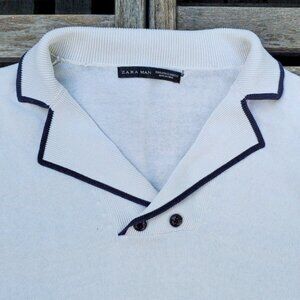 Zara knit polo white black trim collar nautical prep formal business work summer